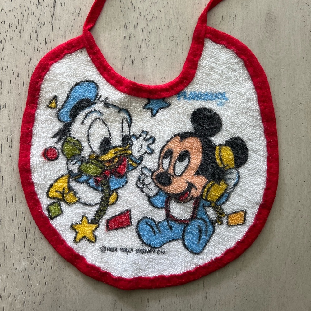 Vintage 1984 Donald Duck & Mickey Mouse Playskool Tie Neck Bib